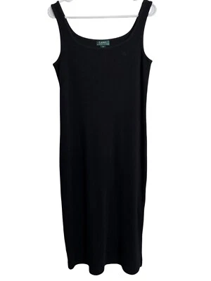 Vintage Ralph Lauren Midi Dress Medium Black Ribbed 100% Cotton Sleeveless  EUC - Image 1 of 4