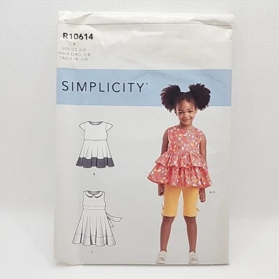 Simplicity 9154/R10614 Child's Dress Top Crop Pant Sewing Pattern Size 3-8 Uncut - Image 1 of 4