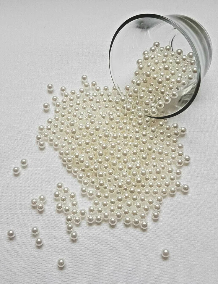 1000 Pearl Beads No Hole Craft Jewellery Loose Beads Scrap Book Cards Wedding - Image 1 of 4