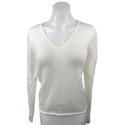 Brandy Melville White Knit Pullover Cozy V Neck Long Sleeve Sweater Top Size S - Image 1 of 4