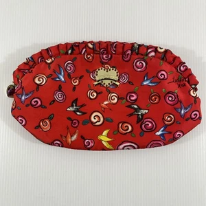 Betsey Johnson kleine Kosmetiktasche rot mit Vogel und Blumenmuster Reißverschluss schön - Bild 1 von 12