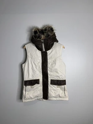 Chaleco KUHL Mujer Mediano Blanco Marrón Imitación Piel Con Capucha Cremallera Bolsillos a Presión Exterior Foto 1 de 4