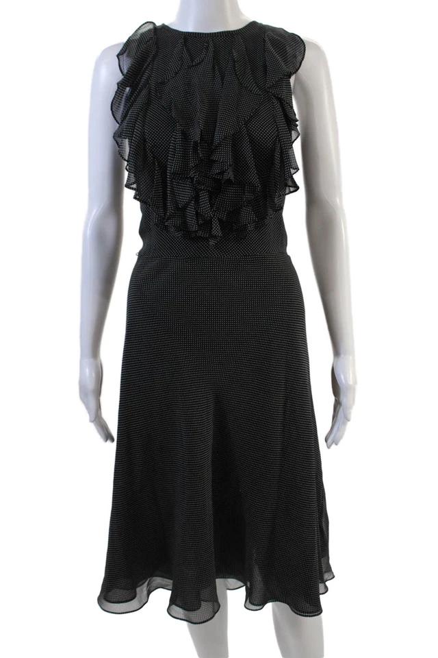 Lauren Ralph Lauren Womens Polka Dot Ruffled A Line Dress Black White Size 12 - Image 1 of 4