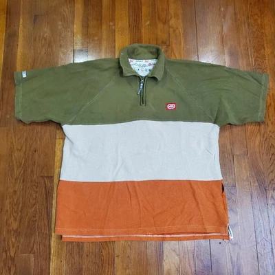 Camisa Ecko Unltd Para Hombres Grande Verde Beige Naranja Cuarto Cremallera Bloque de Color Logo Parche Foto 1 de 4