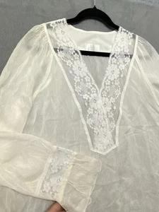 ¿Soft Surroundings vintage? Blusa blanca manga larga transparente XL para mujer detalle de encaje - Imagen 1 de 8