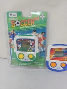 2 Vintage 1990s Mani Hanheld Electronic Games Soccer & Space Wars Tested Works - Picture 1 of 5