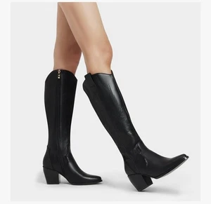 Western Boots 19” Knee High Side Zip 3” Heels Faux Leather Size 9.5 Orig $48 - Picture 1 of 10