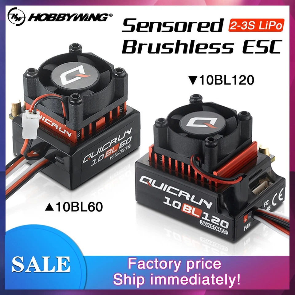 Hobbywing QUICRUN Sensored 120A/60A 2-3S Lipo Brushless ESC for 1/10 Car - Image 1 of 4