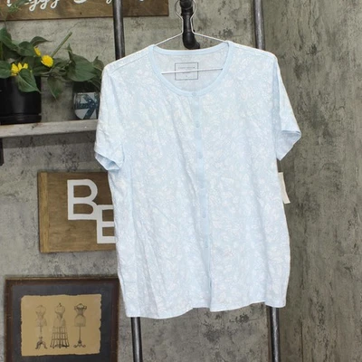 charter Club Womens Cotton Printed Pajama Shirt Top Paisley Floral Blue L - Image 1 of 4