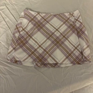 Aeropostale Plaid Mini Skirt Cute Casual Button Accent White Purple Brown L - Picture 1 of 5