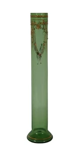 Antique Moser Karlsbad Bohemian Enameled Gilt Green Art Glass Bud Vase 10" - Picture 1 of 12