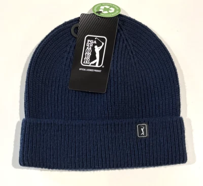 PGA Tour Logo Navy Blue Knit Beanie Golf OS One Size Fits Most Hat - Image 1 of 4