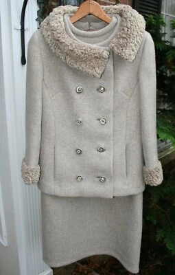 Vestido y chaqueta de lana pesada personalizados vintage años 60 rizados rizados rizados rizados rizados rizados 6/8 PERFECTO Foto 1 de 4