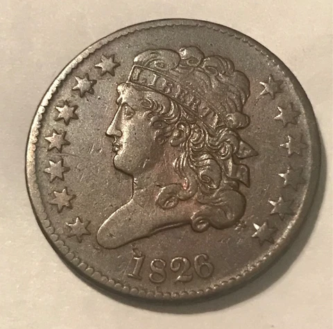 1826 Classic head Half cent , VF + / Near XF, scarce Cover