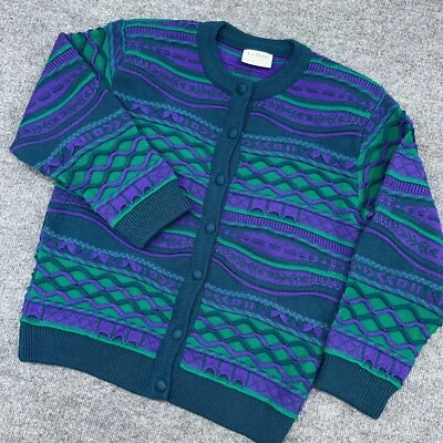Cárdigan Suéter Tejido 3D Texturizado Vintage La Dame Australia L Azul Verde Púrpura Foto 1 de 4