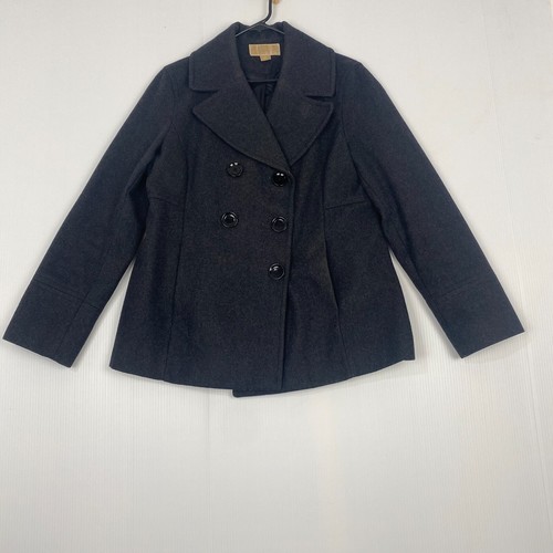 Michael Kors Giacca Donna Grande Grigio Pea Cappotto Lana Doppio Bottone Tasche