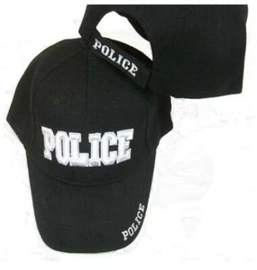 POLIZEI BESTICKT VERSTELLBARE MÜTZE schwarz Baseball Offizier Law Cop Kappe 3D A24 - Bild 1 von 1