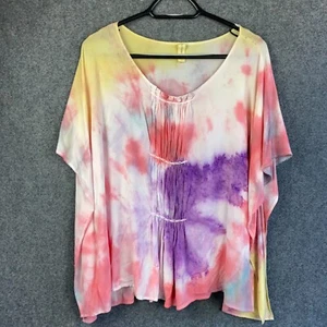 Top caftán teñido a mano para mujer talla pequeña 100 % rayón fluido playa encubrimiento festival - Imagen 1 de 10
