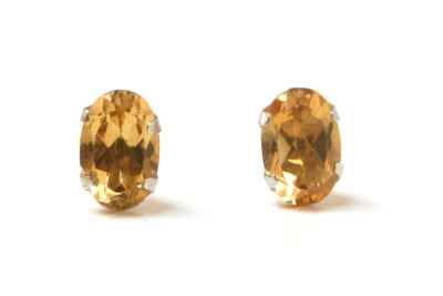 9ct White Gold Citrine Studs oval 6x4mm earrings Gift Boxed Made in UK Foto 1 de 4