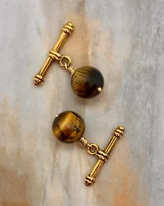 Tiger Eye And Gold Cuff Links (Brand New Hand Made in London) - Picture 1 of 1