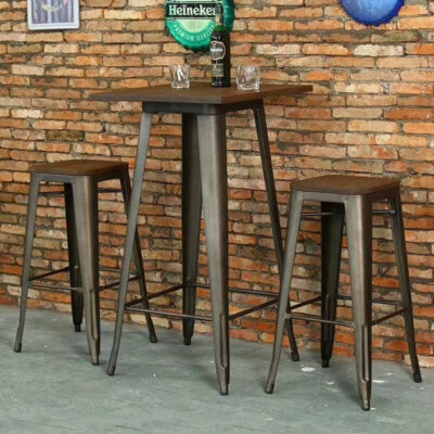 105CM Tall Bar Table Wood Top Metal High Bar Cafe Bistro Industrial Tolix Table - Image 1 of 4