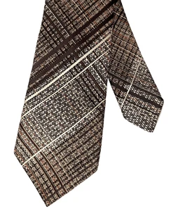 Vintage High Grade tie Brown check woven polyester Made in Britain circa 1960s - Picture 1 of 3