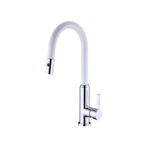 New Nero Pearl Pull Out Sink Mixer Vegie Spray Function White Chrome NR231708CW