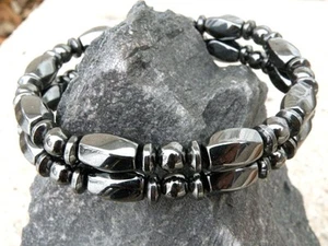 Men’s Women’s Black 100% Magnetic Hematite Bracelet Anklet 2 Row 15mm WIDE - Picture 1 of 5