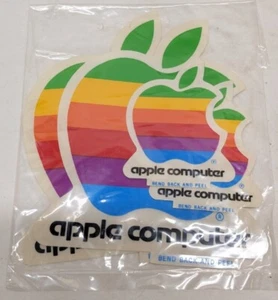 4 Vintage Original 1980s Apple Macintosh Computer Logo Rainbow Decal Stickers - Picture 1 of 7