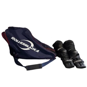 Vtg. Rollerblade Portable Skate Bag Pockets and Carrying Strap Blue Wrist Guards - Picture 1 of 8