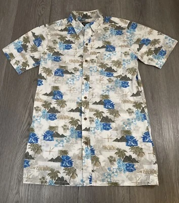 Camisa hawaiana Ron Jon Surf Shop blanca floral isla 100 % algodón para hombre talla pequeña Foto 1 de 4