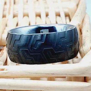 Tire Pattern Tungsten Ring for Men – Black Biker Engagement Ring & Wedding Band - Picture 1 of 7