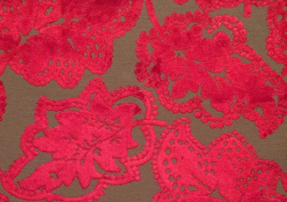 DESIGNERS GUILD Valencian red floral raised velvet viscose cotton remnant new - Image 1 of 1