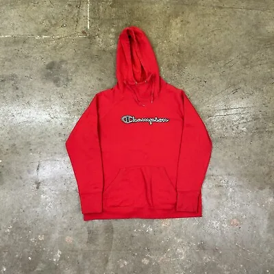 Champion Hoodie Pullover Sweatshirt Spellout Logo USA Red Womens Large L • 14.63€