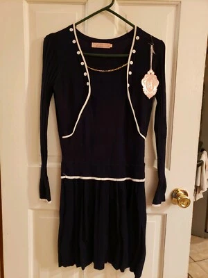 PRECIOSO VESTIDO JR PLISADO BLANCO AZUL MARINO TALLA GRANDE KASSETY NIÑA Foto 1 de 4