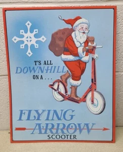 Vtg. 1993 Santa Flying Arrow Toy Scooter Christmas Metal AAA Sign Co. Advertise - Picture 1 of 5