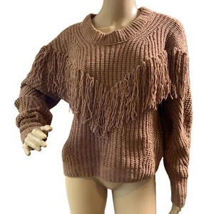 No Boundaries Brown Fringe Knit Crew Neck Western Cowgirl Academia Sweater Sz XL - Picture 1 of 14