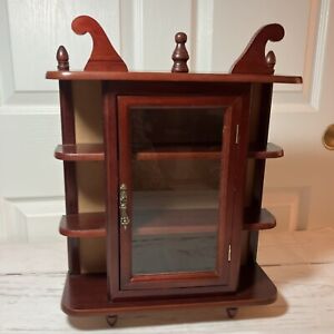 Vintage Curio Cabinet Wood Shelves Glass Door Footed Tabletop/Wall Hanging 174D