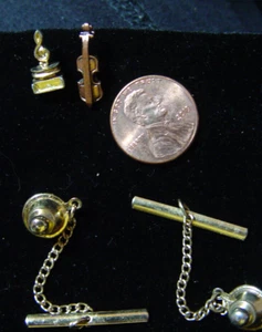 TINY Treble CLEF MUSIC NOTE+VIOLIN TIE TACKS or LAPEL PINS/ 2 SWANK VTG - Picture 1 of 7