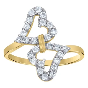 10k Two-Tone Gold CZ Womens Double Hearts Engagement Ring - Picture 1 of 1