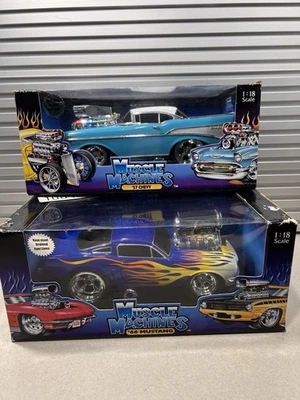 Lot Of 2 - 1957 Chevrolet Bel Air & 1966 Mustang- 1:18 by Muscle Machines - Image 1 of 4