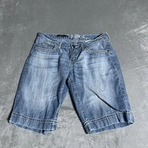 Wrangler Rock 47 Denim Shorts Womens 28 Bermuda Ultra Low Rise Thick Stitching - Picture 1 of 8