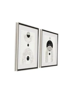 Framed Modern Abstract Wall Art Set of 2 – Black and White Geometric Prints - Picture 1 of 7