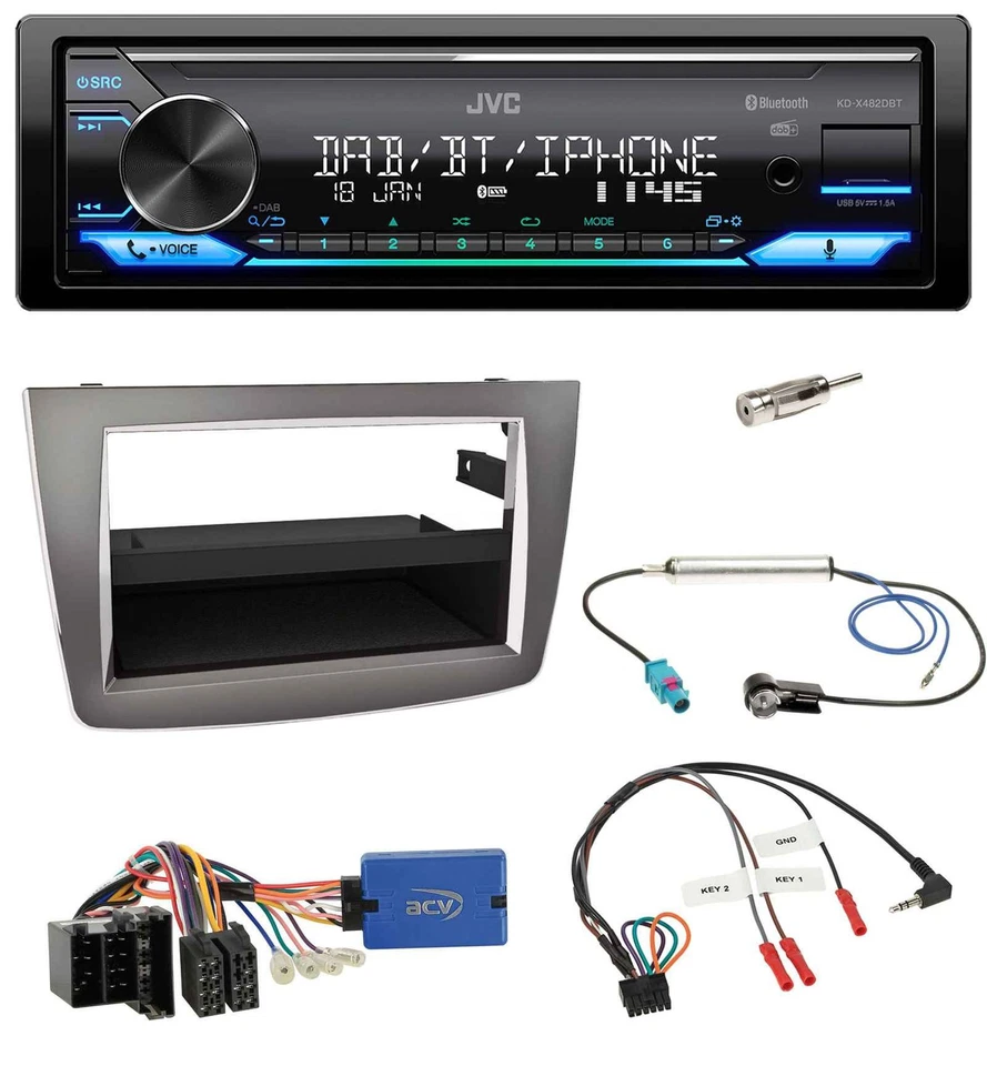 JVC Bluetooth DAB USB Lenkrad Autoradio für Alfa Romeo Mito 955 13-18 ISO silber - Bild 1 von 4
