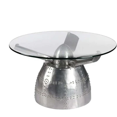 Mesa de centro redonda aviador marco de aluminio con tapa de vidrio decoración moderna del hogar Foto 1 de 4