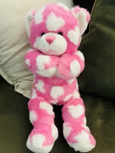 Build A Bear rosa weiße Herzen Teddy 16 Zoll magnetische Pfoten Plüschtier BAB Stofftier - Bild 1 von 9