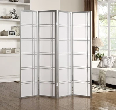 Seto 4-Panel Room Divider Screen, Silver - Image 1 of 3
