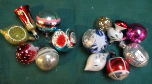 Posten 13 Vintage Miniatur Feder Christbaumschmuck Glas Einzug Glocke rund spitz - Bild 1 von 15