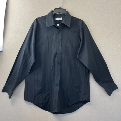Pierre Cardin Men's Shirt Black Button Up Long Sleeve Striped Sz 16 D0728301 - Image 1 of 4