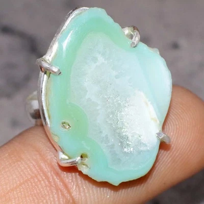 Anillo Hecho a Mano Azul Botsuana Druzy Rebanada 925 Chapado en Plata Piedras Preciosas EE. UU. 7 JW Foto 1 de 3